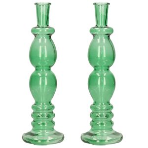 Ideas 4 Seasons Bloemenvaas Florence - 2x - groen glas - helder - D9 x H28 cm - Vazen