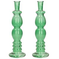 Ideas 4 Seasons Bloemenvaas Florence - 2x - groen glas - helder - D9 x H28 cm - Vazen
