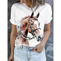 Dames T-shirt Afdrukken Dagelijks Casual Korte mouw Strakke ronde hals Wit Zomer Lightinthebox