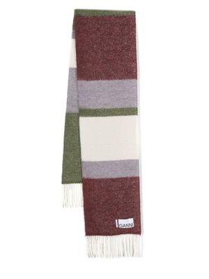 GANNI Gestreepte sjaal met franje - Rood