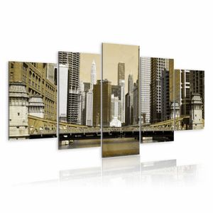 Schilderij - New York City - Vintage, Beige, 5luik, wanddecoratie