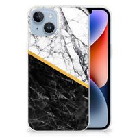 Apple iPhone 14 TPU Siliconen Hoesje Marmer Wit Zwart - Origineel Cadeau Man