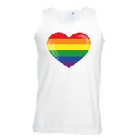 Regenboog vlag in hartje - singlet mouwloos shirt - tanktop - wit - heren - pride