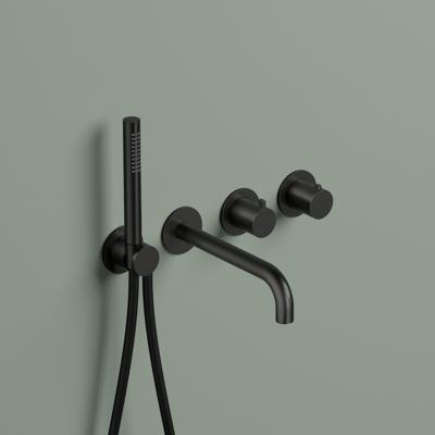 Hotbath Afbouwdeel -Inbouw Bad thermostaat Ace Met 2-Weg Stop-Omstel Met Uitloop Handdouche/ Doucheslang Geborsteld Zwart PVD
