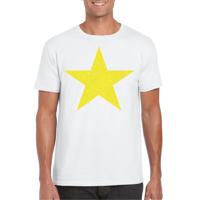 Verkleed T-shirt voor heren - ster - wit - geel glitter - carnaval/themafeest - thumbnail