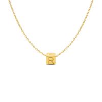 Minimalistische letter ketting cube - 14K GOUD - Goud - R