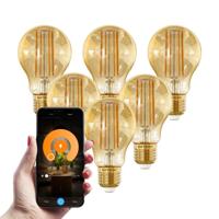 Set van 6 Smart E27 LED Filament Lamp - 7 Watt 806 lumen - A60 Amberkleurig glas - 1800-3000K Dimbaar