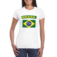 T-shirt met Braziliaanse vlag wit dames - thumbnail