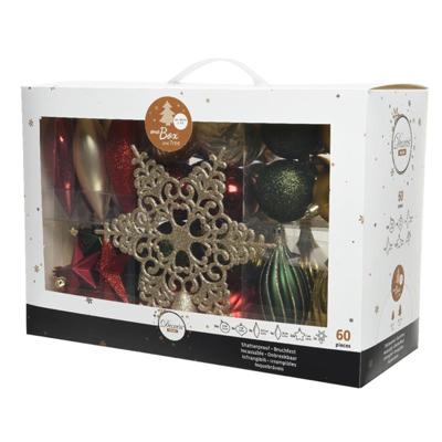 Decoris Kerstballenset kunststof 60st rood/groen