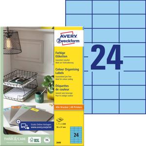 Avery-Zweckform 3449 Etiketten 70 x 37 mm Papier Blauw 2400 stuk(s) Permanent hechtend Universele etiketten 100 vel DIN A4