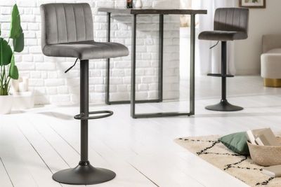Draaibare retro barkruk PORTLAND grijs fluwelen barkruk - 40125