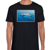 Dieren t-shirt met haaien foto zwart voor heren - thumbnail