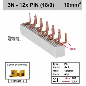 SEP Verdeelkam 3f+n pin 12 mod 9/18mm grijs P04012G20
