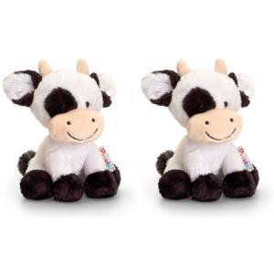 Keel Toys Knuffel Koe - 2x - zwart / wit - pluche - 14 cm