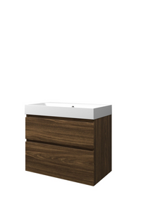 Proline polystone Loft badmeubelset met wastafelonderkast met 2 asymmetrische lades en polystone wastafel zonder kraangat 80 x 70 x 46 cm, cabana oak