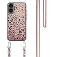iPhone 17 hoesje met rosegoud koord - Rosé Leopard