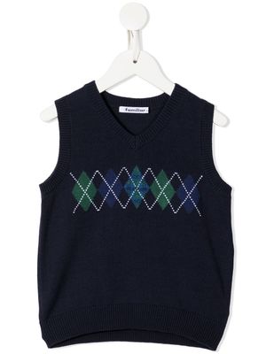 familiar pull sans manches à losanges - Bleu