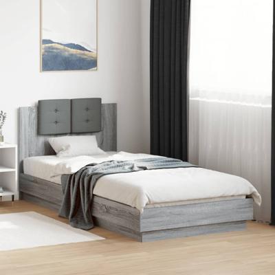 Bedframe met hoofdbord en LED grijs sonoma eikenkleur 90x200 cm