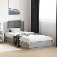 Bedframe met hoofdbord en LED grijs sonoma eikenkleur 90x200 cm