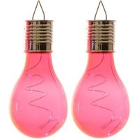 2x Solarlamp lampbolletjes/peertjes op zonne-energie 14 cm fuchsia roze - thumbnail