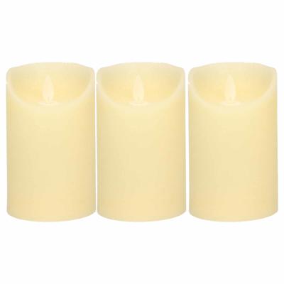 Led kaars/stompkaars - 3x - ivoor wit - H12,5 x D7,5 cm - wax - warm wit licht - bewegende vlam