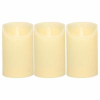 Led kaars/stompkaars - 3x - ivoor wit - H12,5 x D7,5 cm - wax - warm wit licht - bewegende vlam