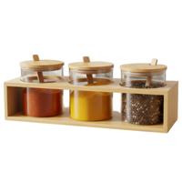 Item Int. Kruidenpotjes set - 3x - borosilicaatglas - incl. lepeltjes - bamboe tray
