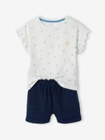 Set voor meisjes T-shirt en short van katoengaas marineblauw - thumbnail
