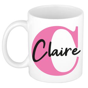 Naam mok Claire - roze - wit - keramiek - 300 ml - verjaardag/cadeau beker