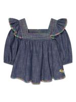 ZIMMERMANN Kids blouse en jean à coutures contrastantes - Bleu