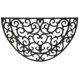 2x Rubberen halfronde deurmatten met klassiek patroon 68 x 40 cm