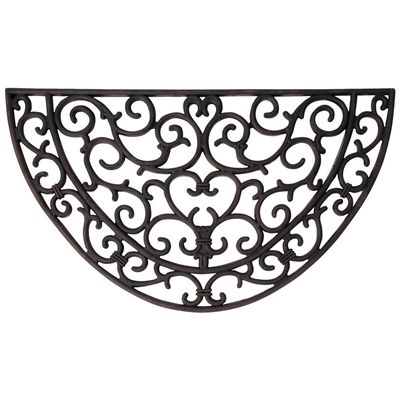 2x Rubberen halfronde deurmatten met klassiek patroon 68 x 40 cm