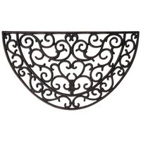 2x Rubberen halfronde deurmatten met klassiek patroon 68 x 40 cm