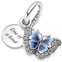 Pandora 790757C01 Hangbedel Blue Butterfly and Quote zilver blauw-wit