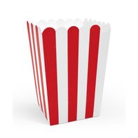 Partydeco Popcorn/snoep bakjes - 6x - rood gestreept - karton - 7 x 7 x 12 cm   - - thumbnail