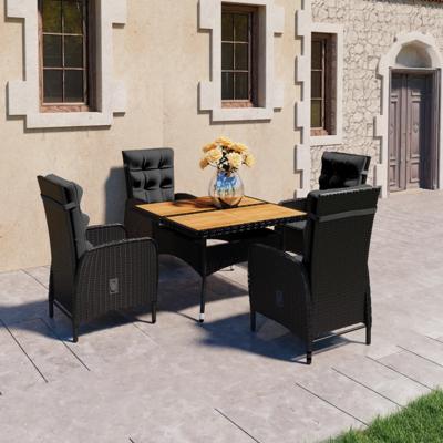 5-delige Tuinset poly rattan en acaciahout zwart