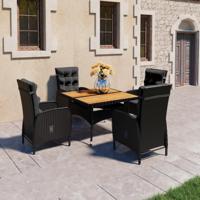 5-delige Tuinset poly rattan en acaciahout zwart