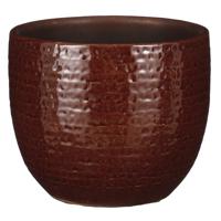 Plantenpot/bloempot Carrie - terracotta - kastanje bruin - flakes patroon - D14/H12 cm