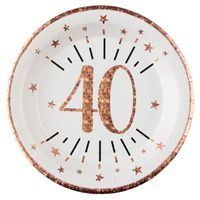 Santex Verjaardag feest bordjes leeftijd - 10x - 40 jaar - rose goud - karton - 22 cm   -