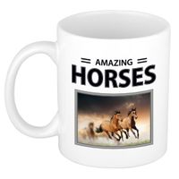 Bruine paarden mok met dieren foto amazing horses - thumbnail