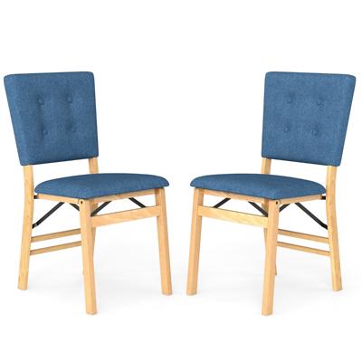 Set van 2 Opvouwbare Eetkamerstoelen Keukenstoelen Zonder Armleuningen met Verstelbare Rugleuning Poten van Rubberhout Blauw