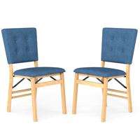 Set van 2 Opvouwbare Eetkamerstoelen Keukenstoelen Zonder Armleuningen met Verstelbare Rugleuning Poten van Rubberhout Blauw