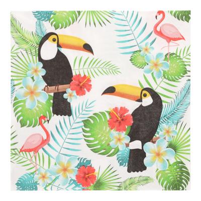 Servetten Hawaii/jungle thema - 40 x 40 cm - 20x stuks - Flamingo/toekan print