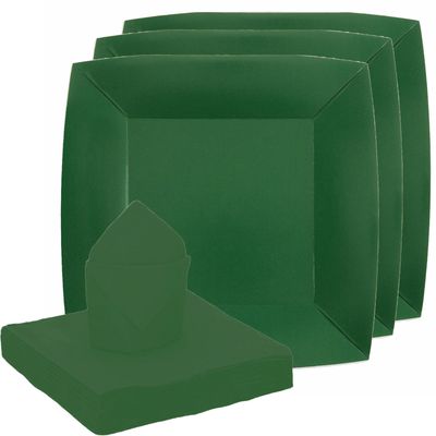 Feest/verjaardag servies set 10x bordjes/25x servetten - donkergroen - karton