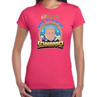 Apres ski t-shirt voor dames - meer of minder schnaps - roze - wintersport - Wilders - politiek