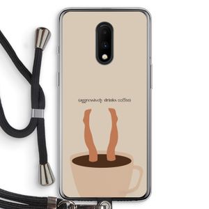 Aggressively drinks coffee: OnePlus 7 Transparant Hoesje met koord