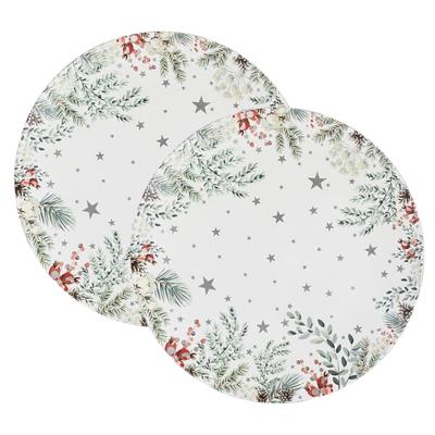 Diner/Kerstdiner onderborden - 2x - kerstprint - rond - D33 cm - multifunctioneel