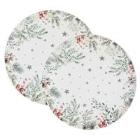 Diner/Kerstdiner onderborden - 2x - kerstprint - rond - D33 cm - multifunctioneel