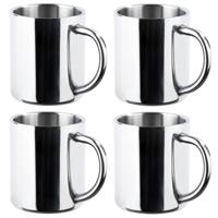 RVS mokken set van 4x - dubbelwandig - Outdoor/camping drink mokken - 200 ml