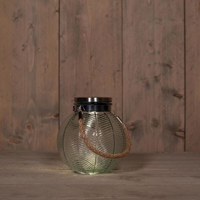 Transparante solar lantaarn van gestreept glas rond 16 cm Transparante solar lantaarn van gestreept glas rond 16 cm